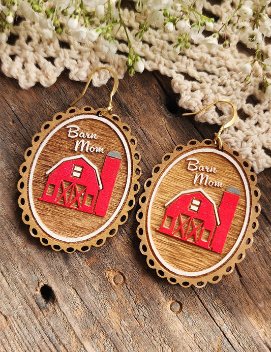Barn Mom Earrings, Lightweight Wood Earring, Farm Life Jewelry