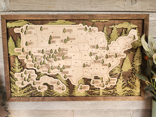 National Parks Travel Map, National Parks Marker, US Travel Map, Travel Home Decor