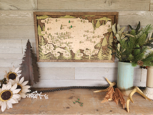 National Parks Travel Map, National Parks Marker, US Travel Map, Travel Home Decor