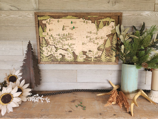 National Parks Travel Map, National Parks Marker, US Travel Map, Travel Home Decor