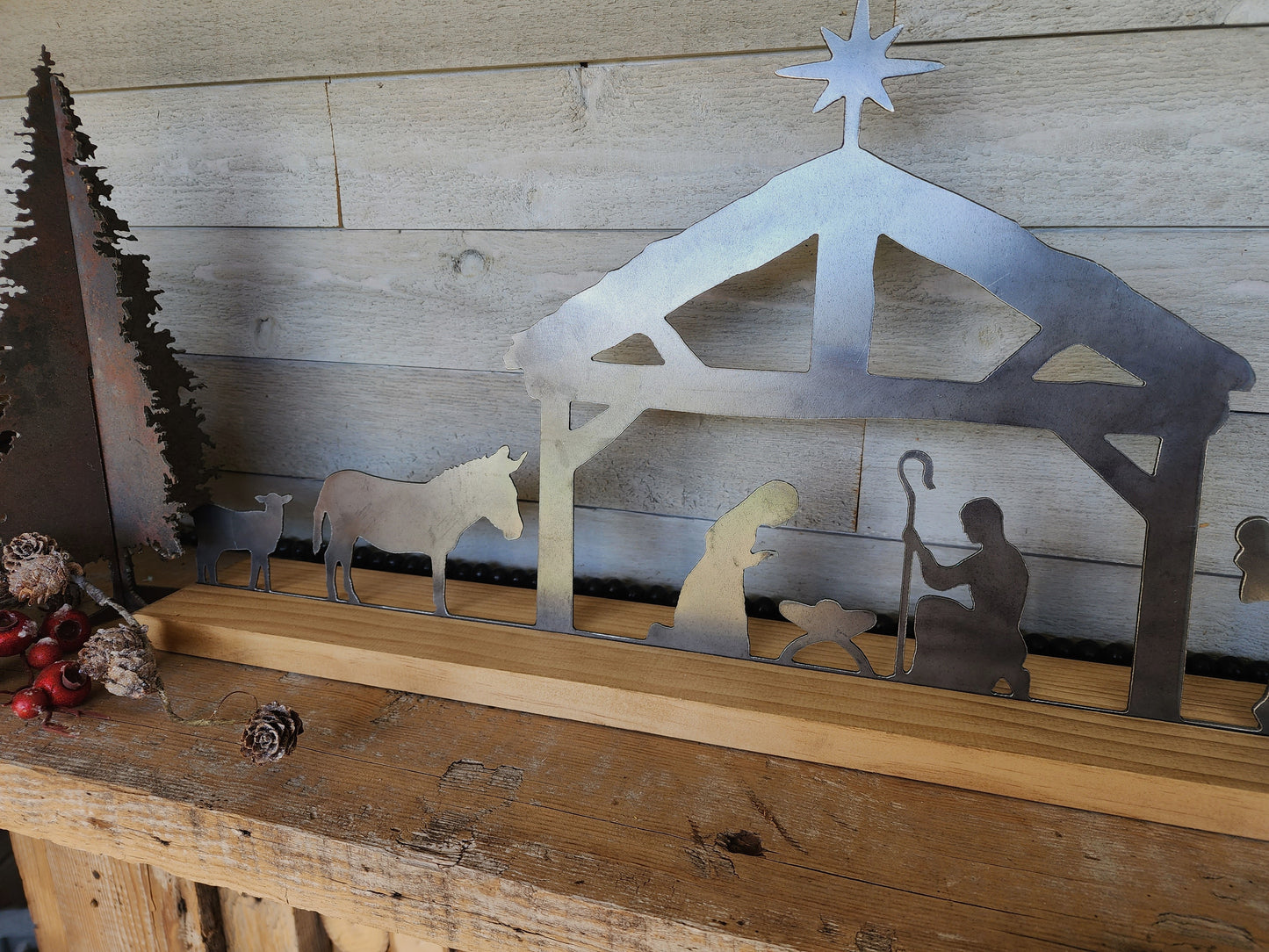 Metal and Wood Nativity Scene