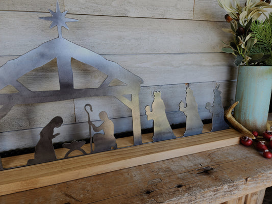 Metal and Wood Nativity Scene