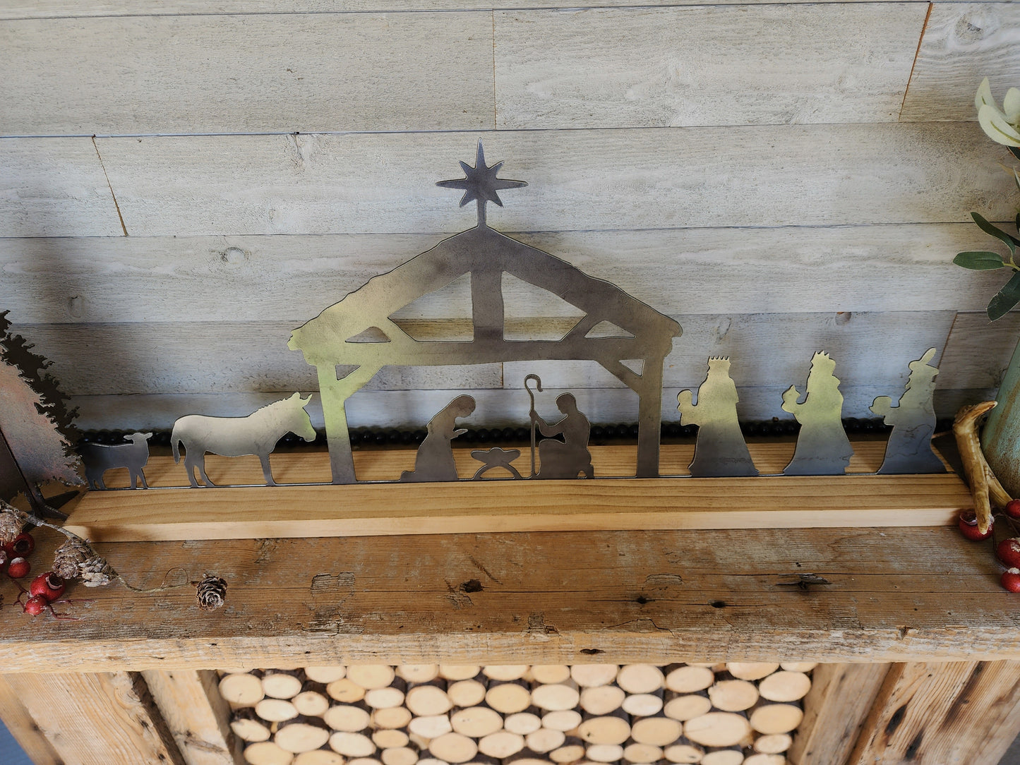 Metal and Wood Nativity Scene
