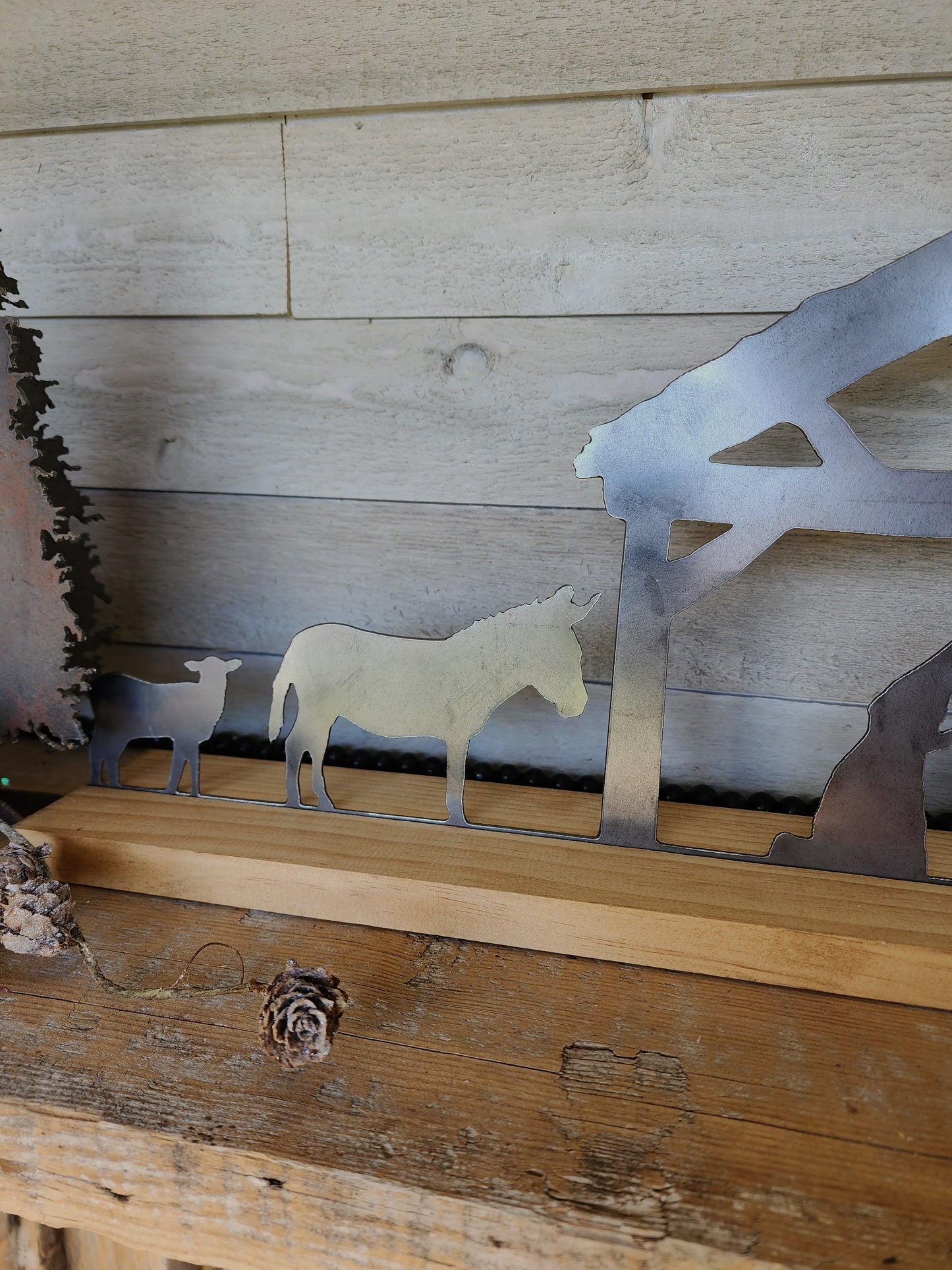 Metal and Wood Nativity Scene