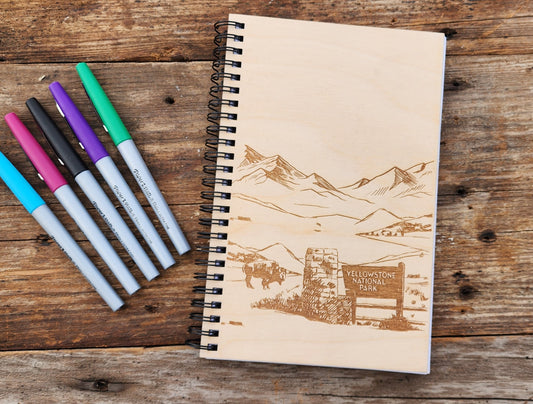 Yellowstone Park, Travel Journal, Camping Journal, Mother's Day, Women's Gift Notebook, Sketchbook, Spiral Bound, Blank Pages, Dot Grid