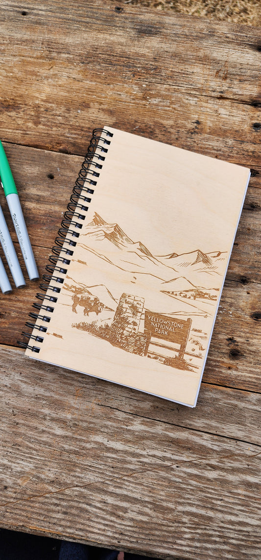 Yellowstone Park, Travel Journal, Camping Journal, Mother's Day, Women's Gift Notebook, Sketchbook, Spiral Bound, Blank Pages, Dot Grid