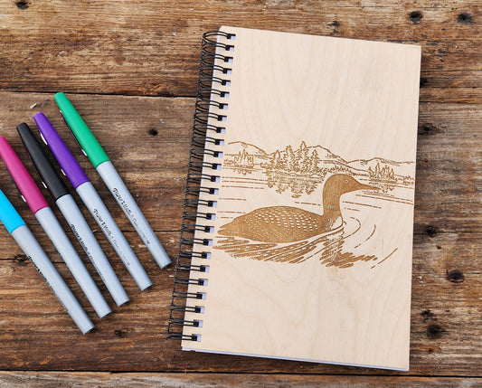 Loon Notebook, Sketchbook, Spiral Bound, Blank Pages, Dot Grid Journal, Lake Memories Book