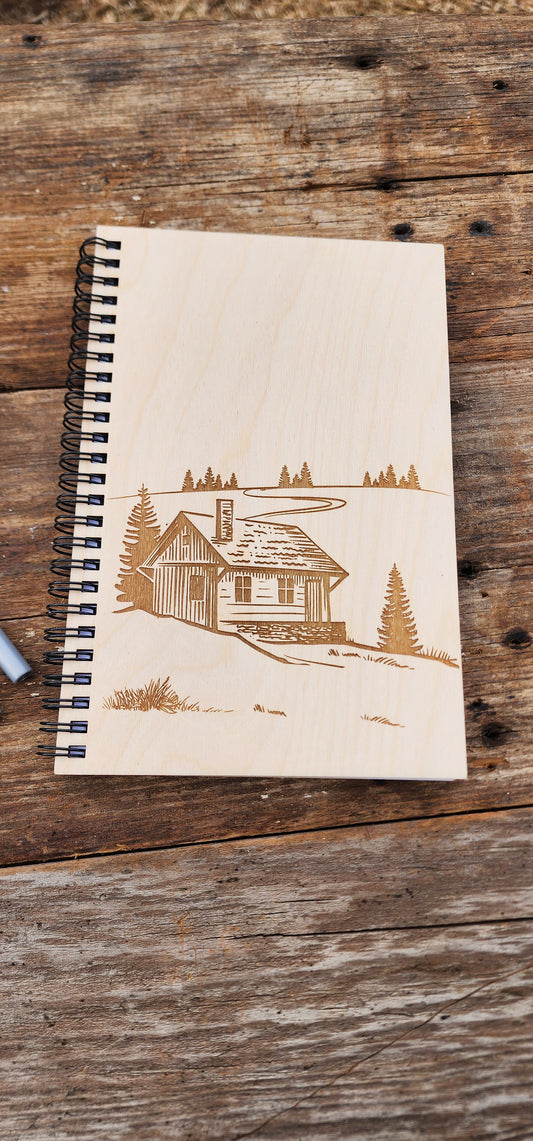 Cabin In The Woods Journal, Travel Notebook, Personalized Notebook, Sketchbook, Spiral Bound, Blank Pages, Dot Grid