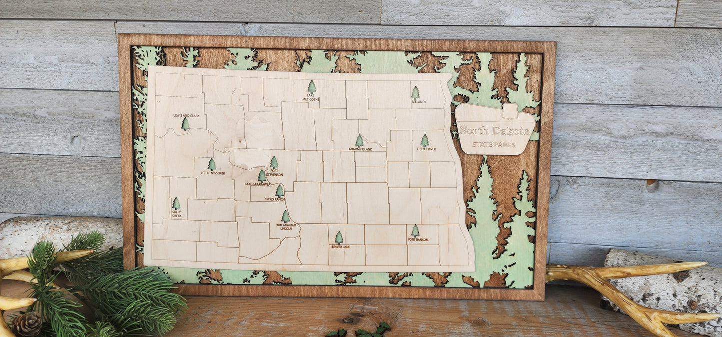 North Dakota a State Park Travel Map, ND State Park Tracker Map, Travel Tracker