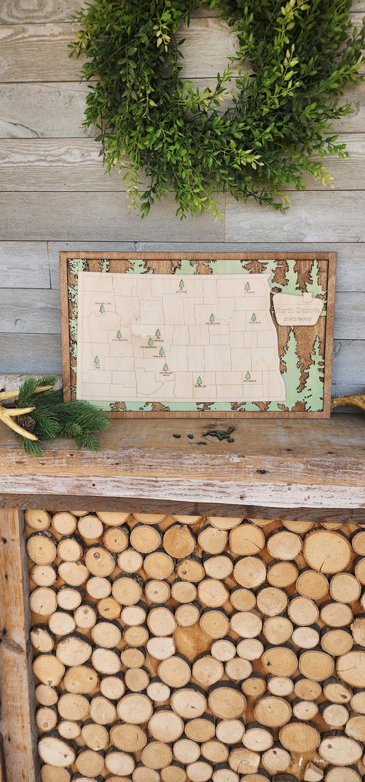 North Dakota a State Park Travel Map, ND State Park Tracker Map, Travel Tracker