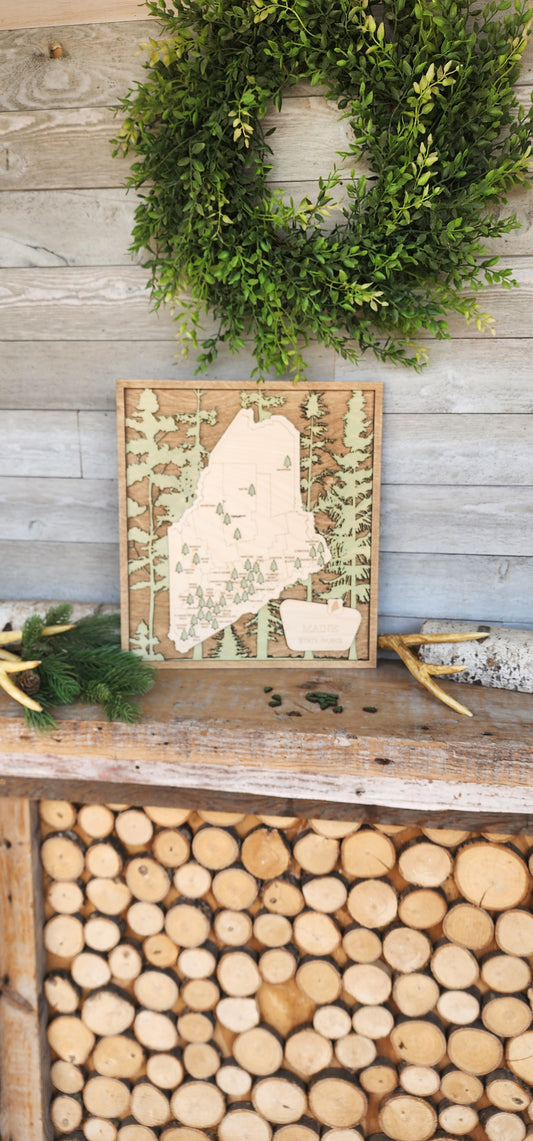 Maine MN State Park Tracker Map, Travel Tracker, ME State Gifts, State Park Lover