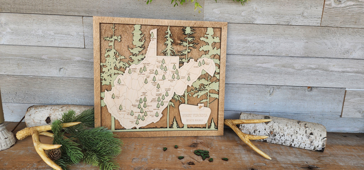 West Virginia State Park, West Virginia State Park Travel Map, WV State Park Tracker Map, Travel Tracker, Park Ranger Gifts, Car Games