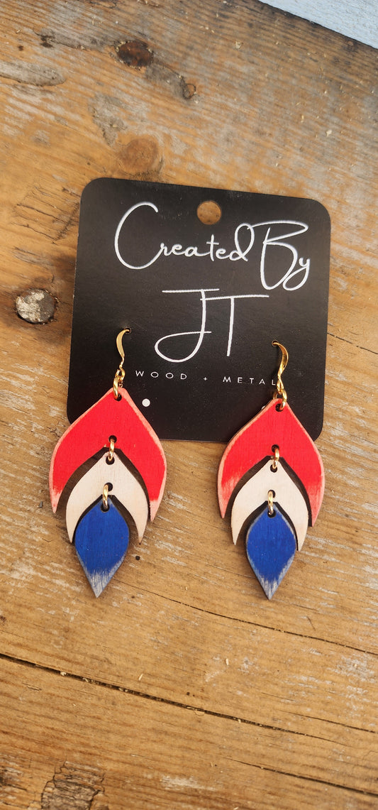 USA American Flag Earring, Army Stars and Stripes Earring, 4th Of July Wood Earring