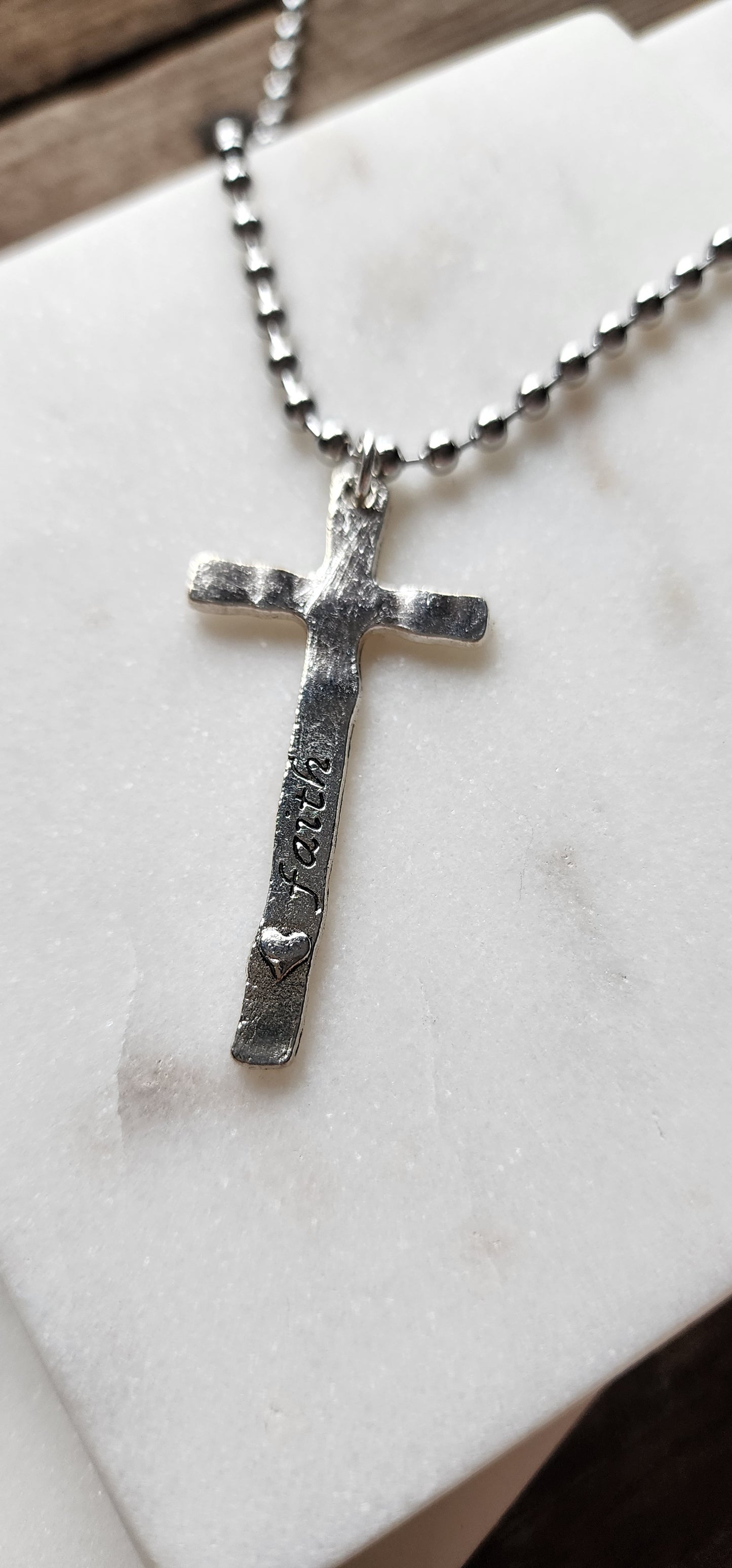 Faith/Believe, Silver, Cross, Ball Chain Necklace