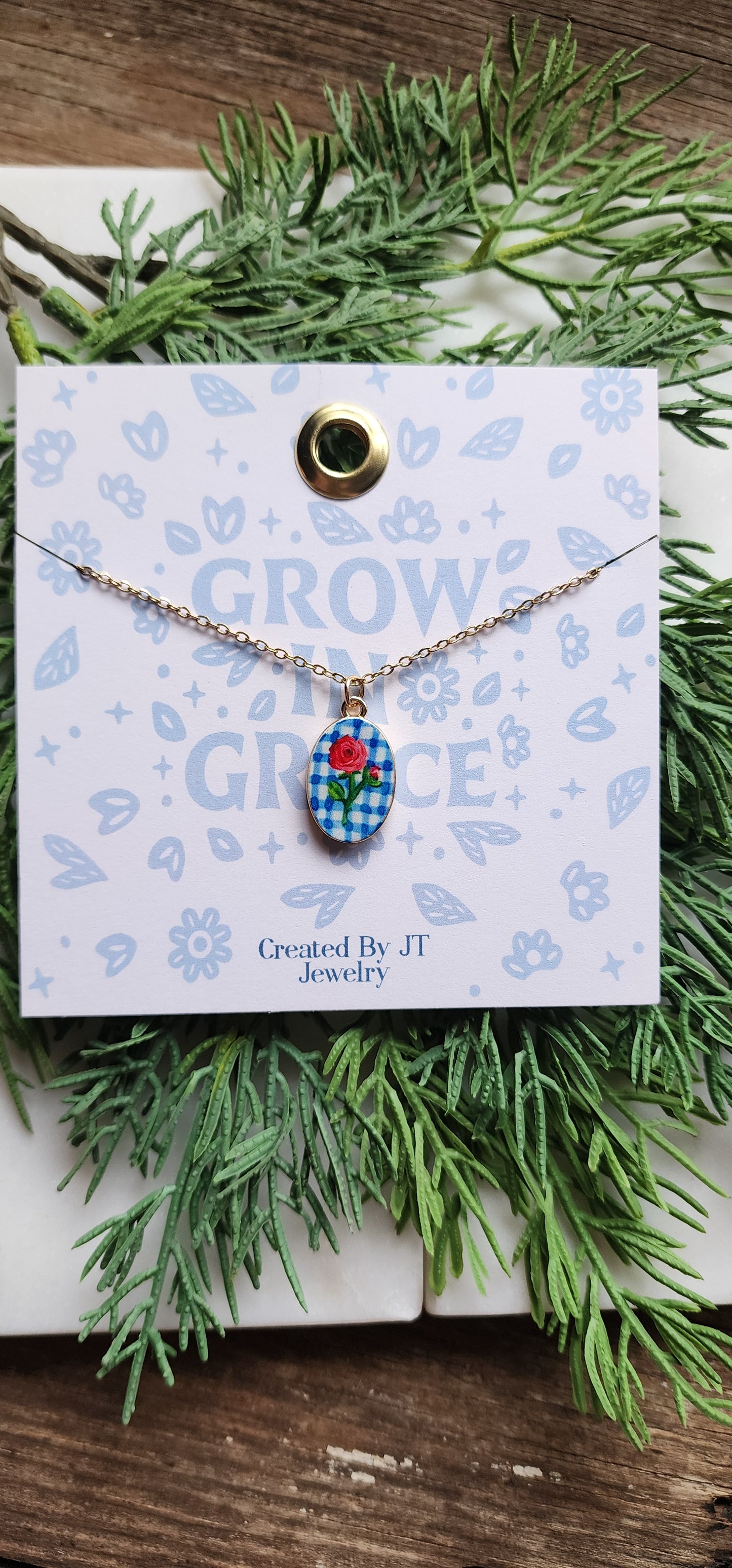 Enamel Gold Plated Rose Flower Pendant Necklace