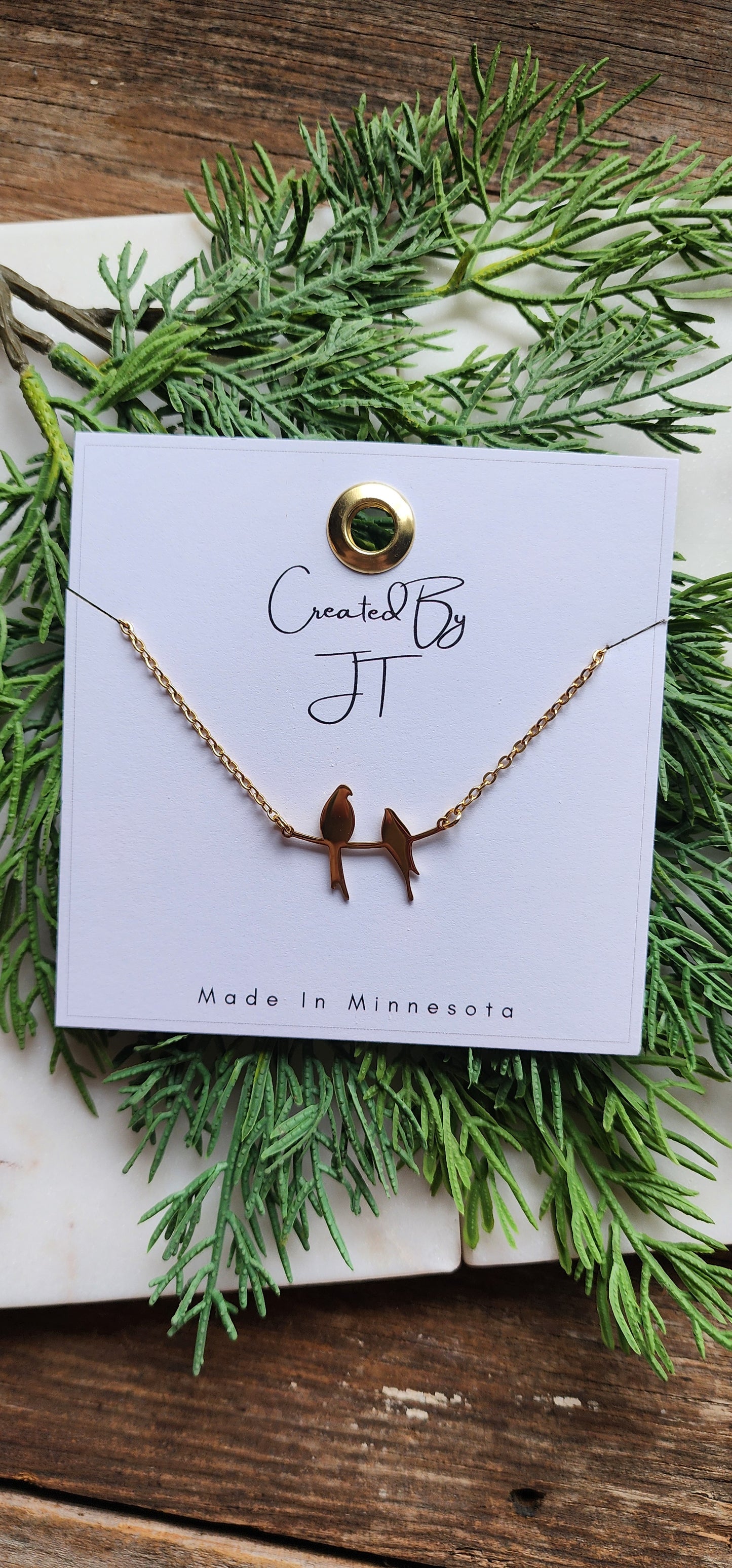 Gold Plated Stainless Steel Two Birds On A Branch Necklace