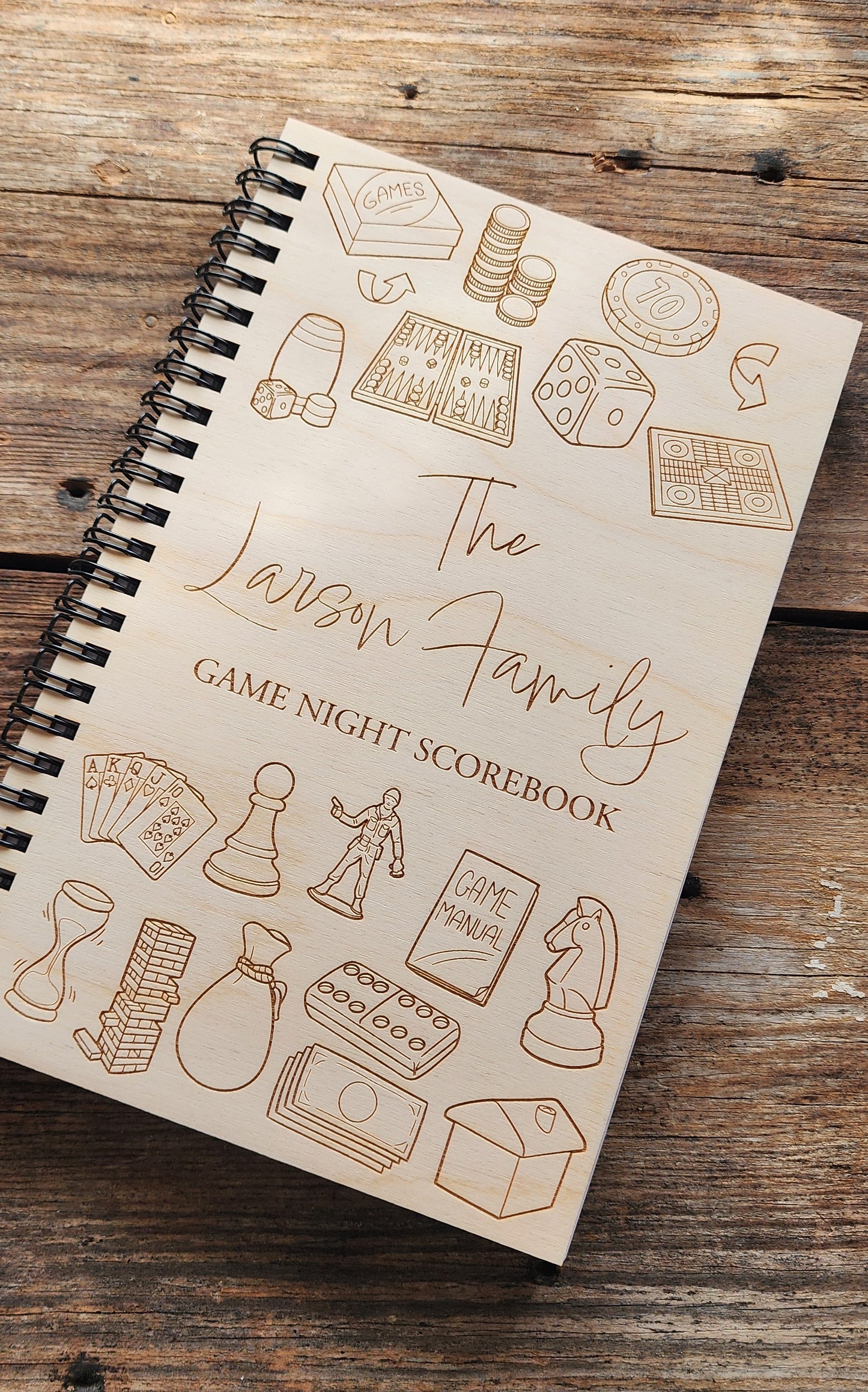 Game night Score Keeper, Travel Notebook, Personalized Notebook, Sketchbook, Spiral Bound, Blank Pages, Dot Grid
