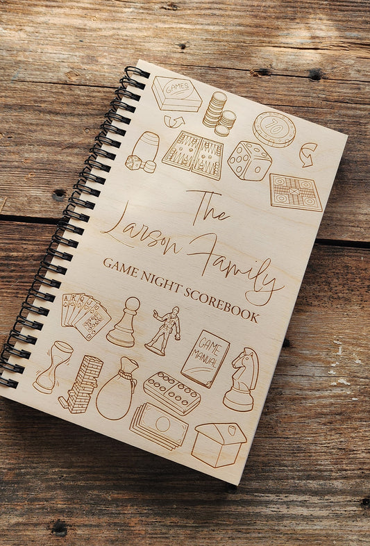 Game night Score Keeper, Travel Notebook, Personalized Notebook, Sketchbook, Spiral Bound, Blank Pages, Dot Grid