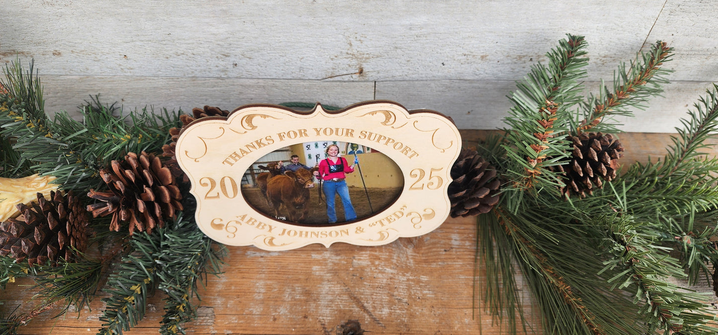 Custom 4-H Award, Show Stock Buyer Thank You, Personalized Wood Belt Buckle Award Frame