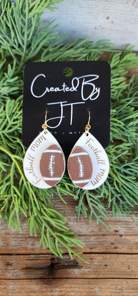 Football Mom Layered Earrings, Wood Football Earrings