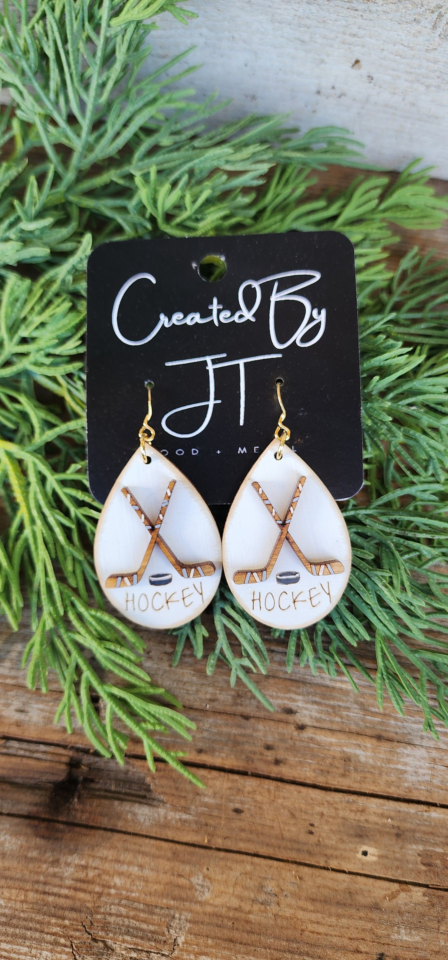 Wooden Hockey Earrings