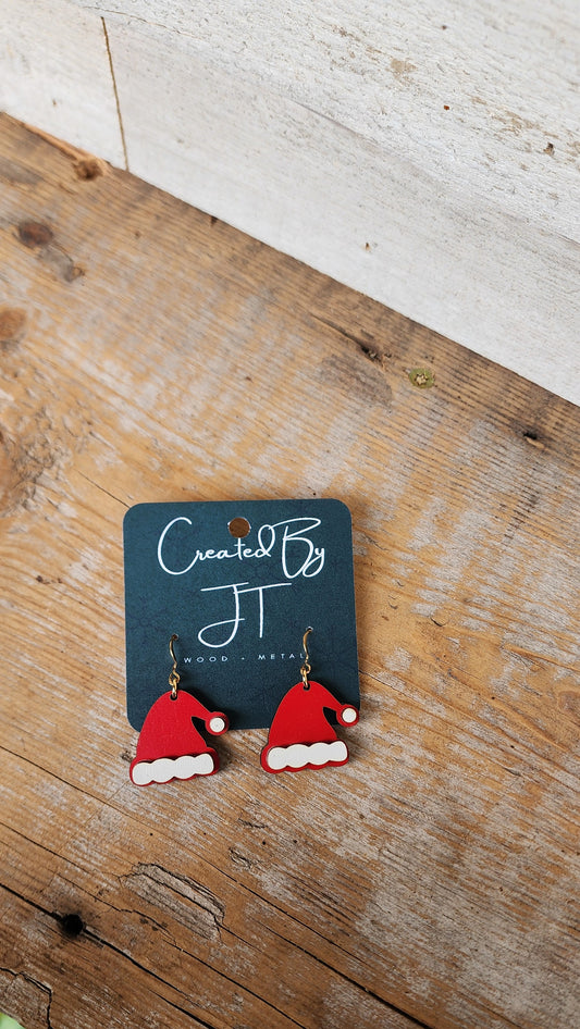 Santa Hat Wood Earrings