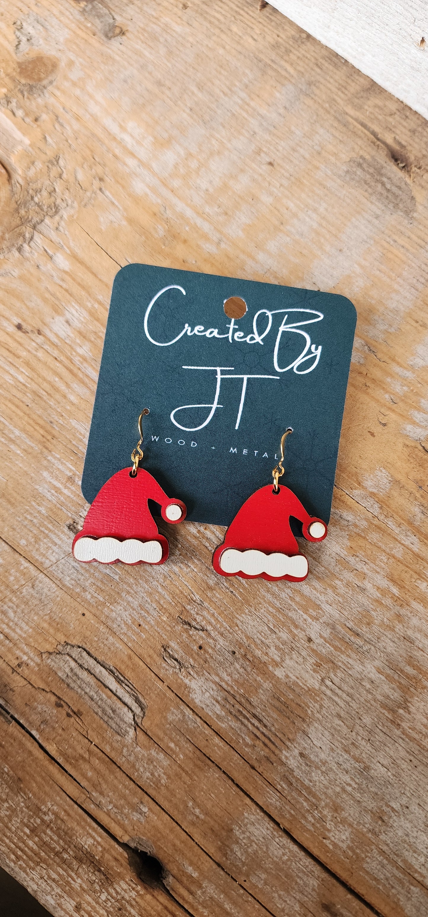 Santa Hat Wood Earrings