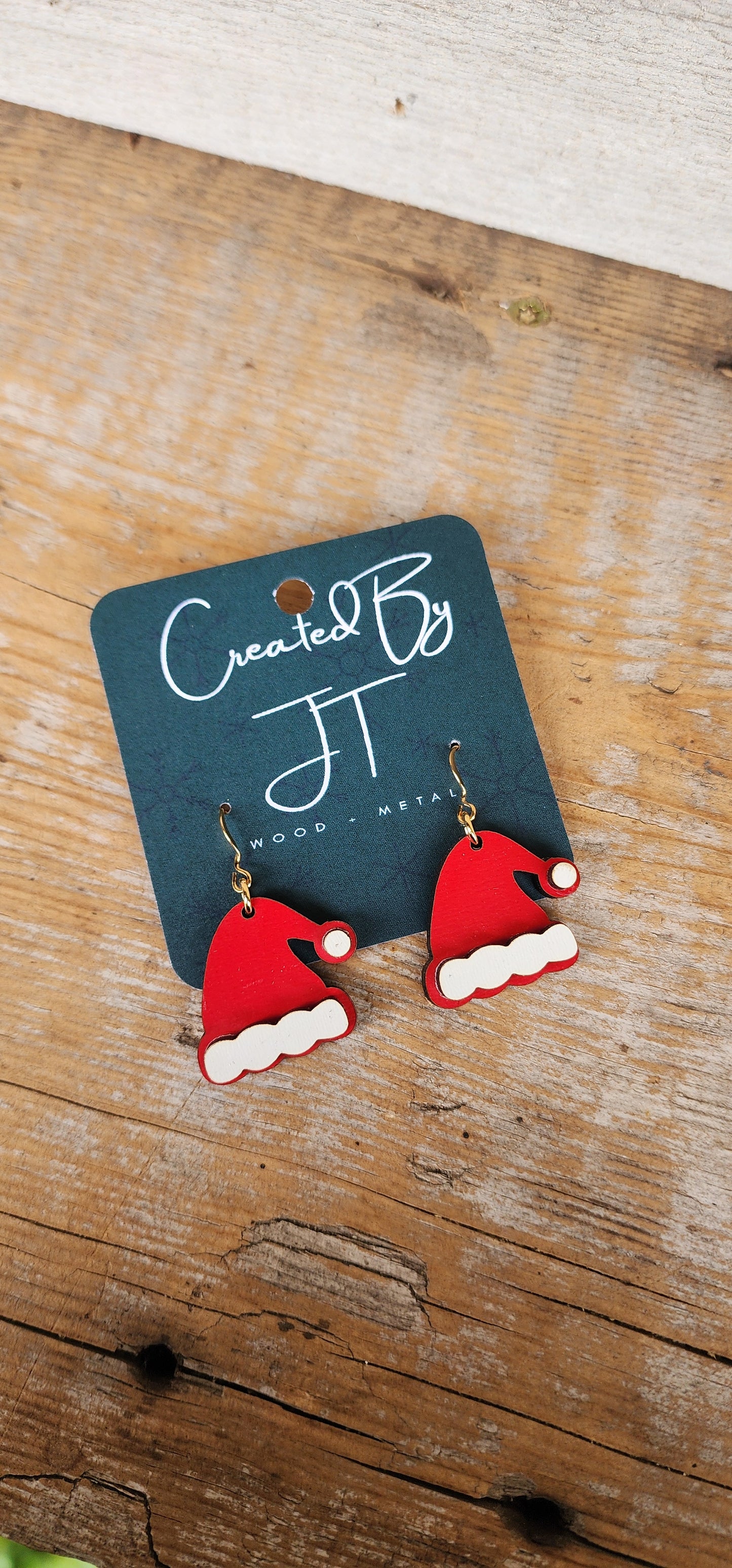 Santa Hat Wood Earrings
