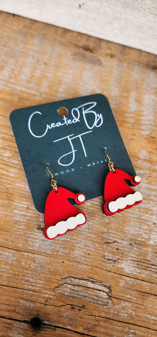 Santa Hat Wood Earrings