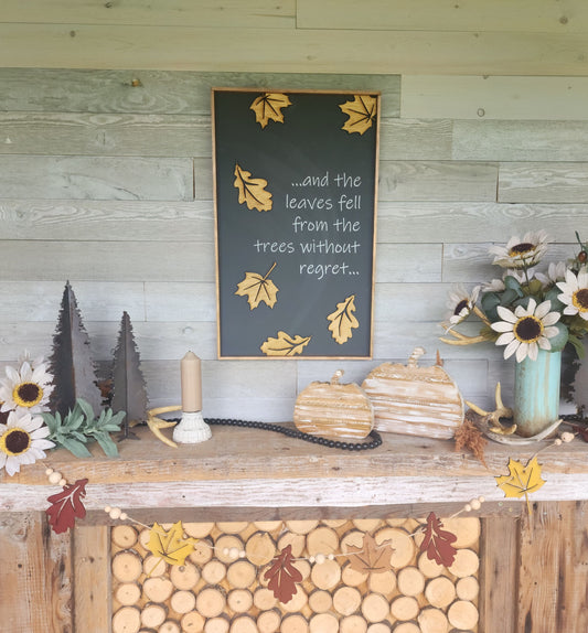 Falling Leaves Wooden Sign