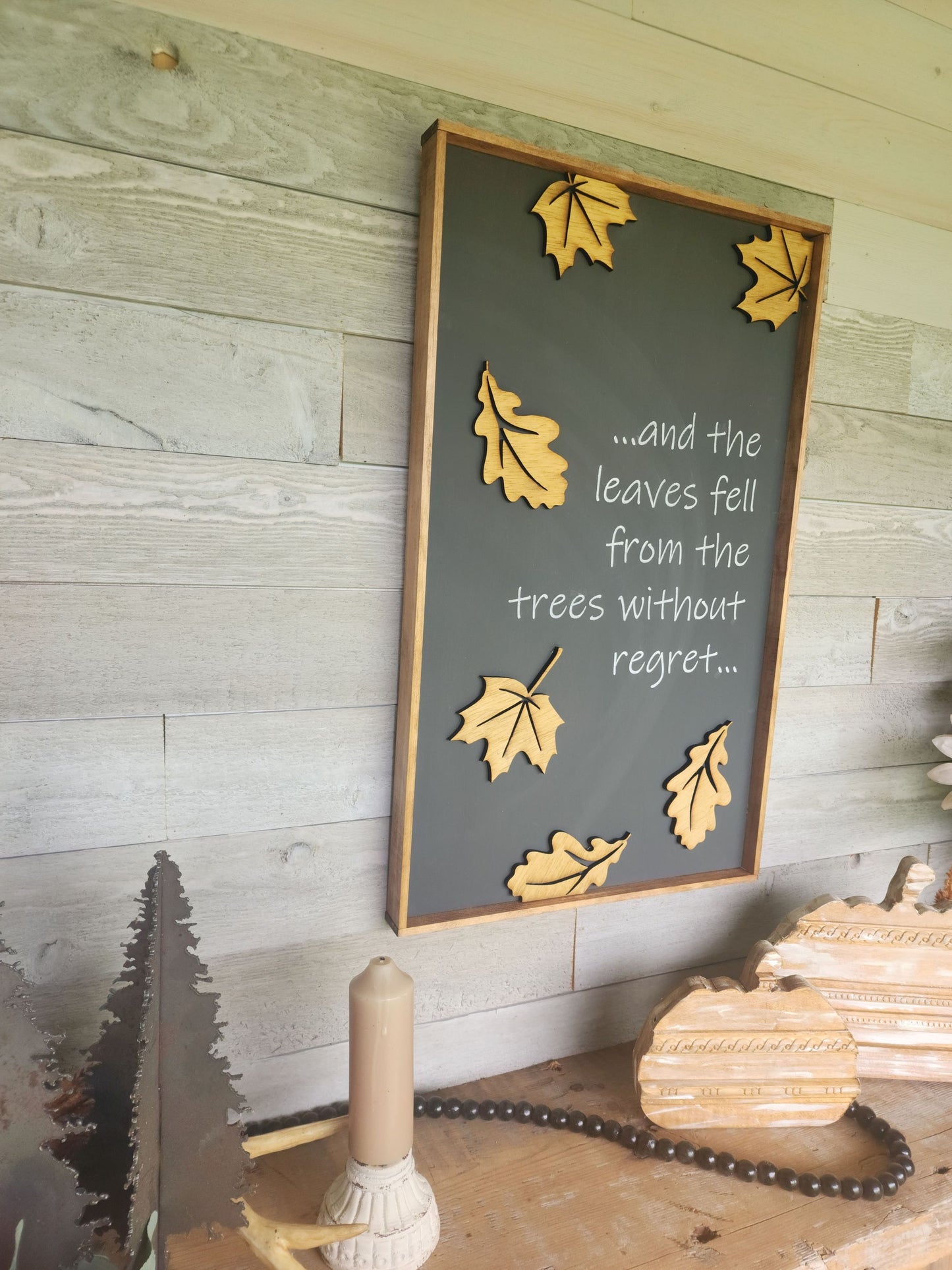 Falling Leaves Wooden Sign