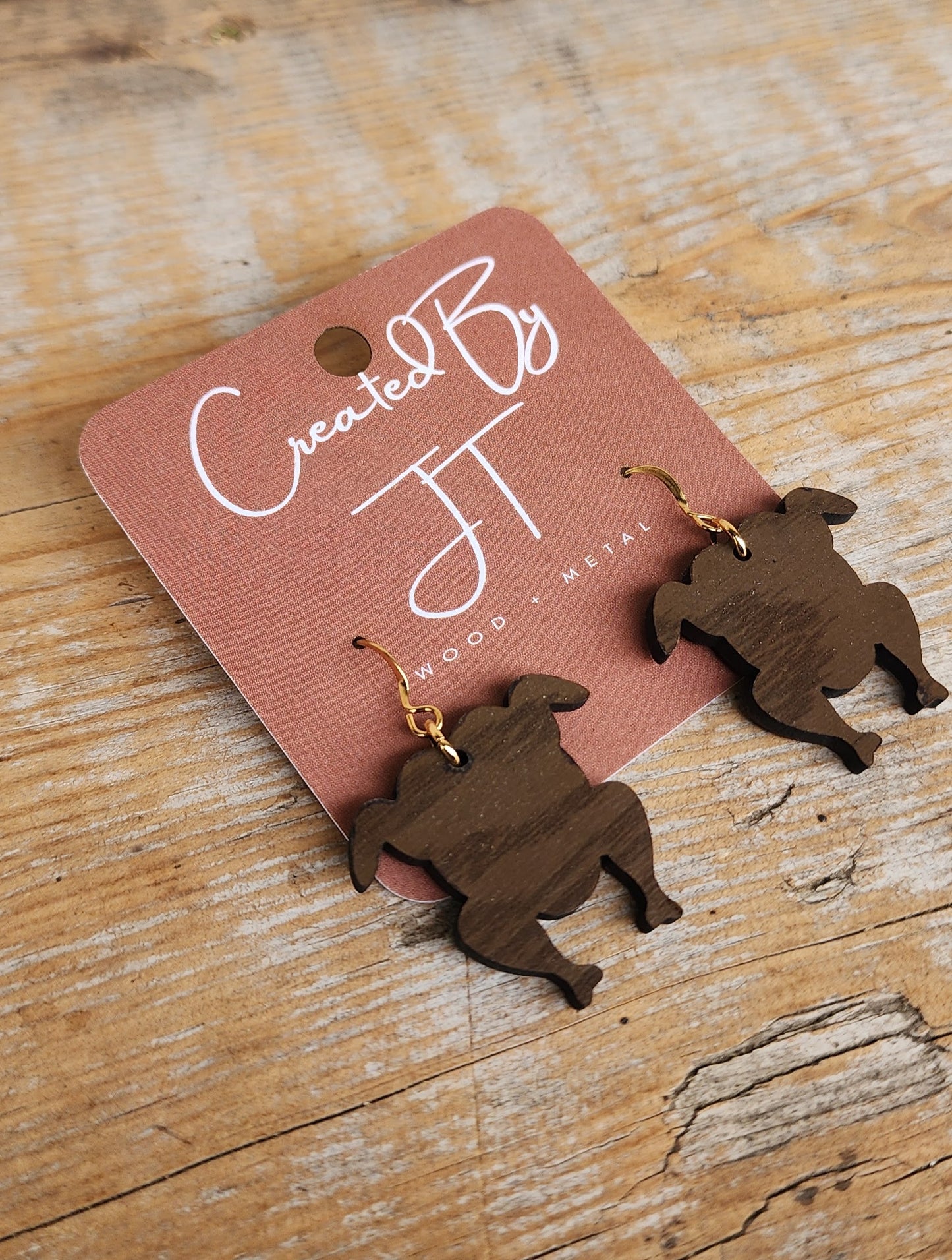 Turkey Earrings, Thanksgiving Earrings, Holiday Earrings, Wood Earrings