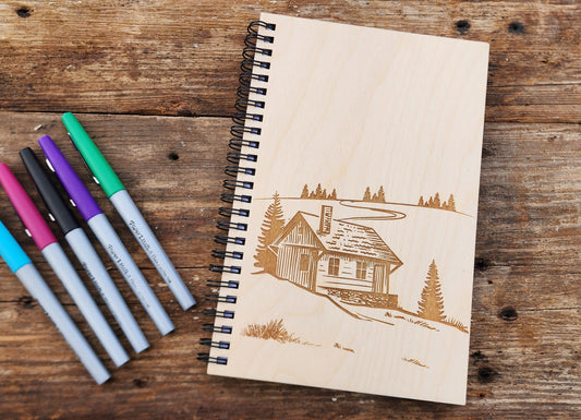 Cabin In The Woods Journal, Travel Notebook, Personalized Notebook, Sketchbook, Spiral Bound, Blank Pages, Dot Grid