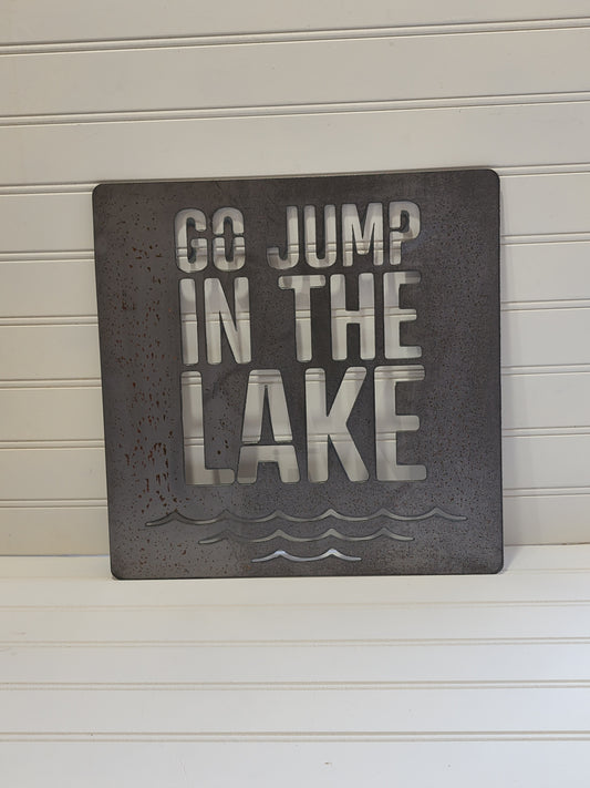 Metal Go Jump In The Lake Sign, Lake Cabin Decor, Metal Lake Decorations