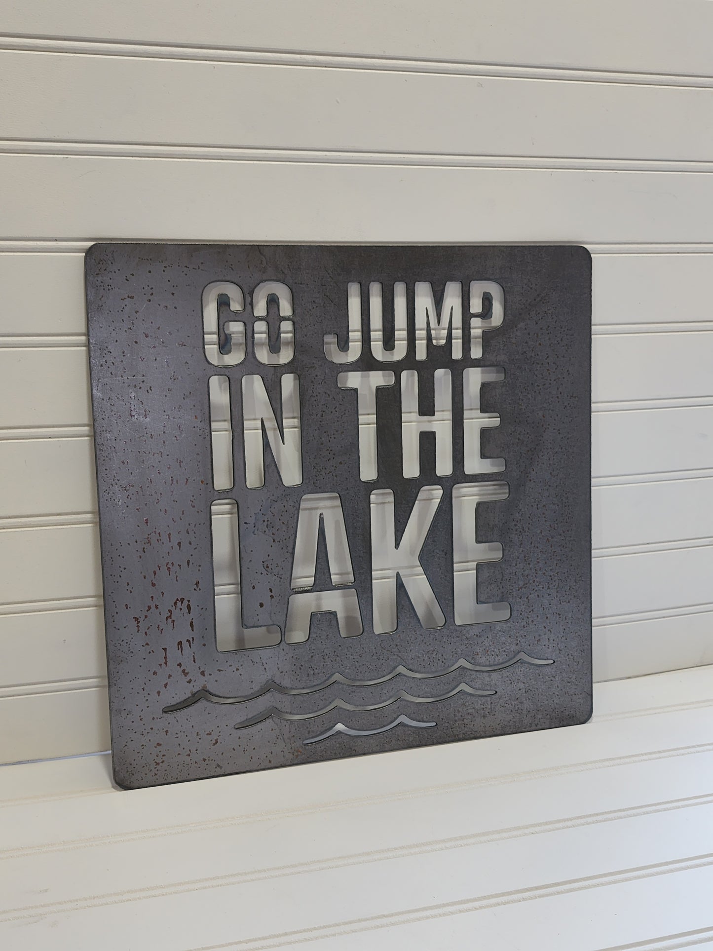 Metal Go Jump In The Lake Sign, Lake Cabin Decor, Metal Lake Decorations