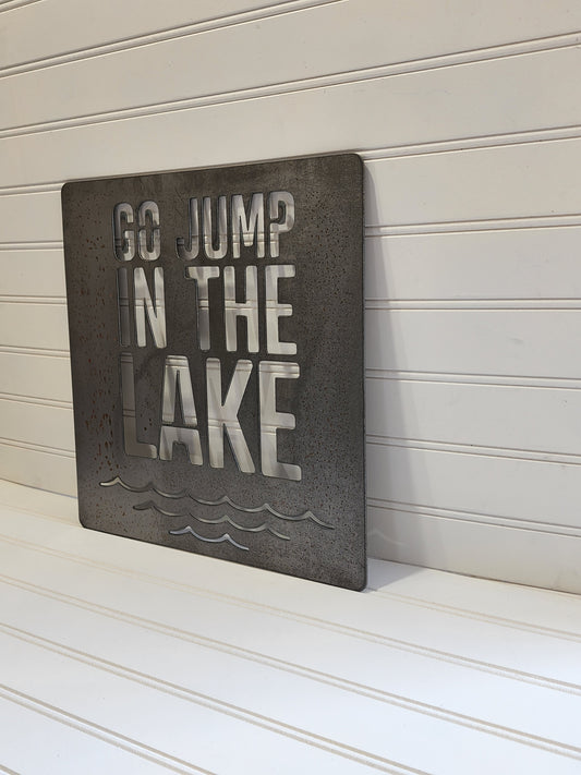 Metal Go Jump In The Lake Sign, Lake Cabin Decor, Metal Lake Decorations