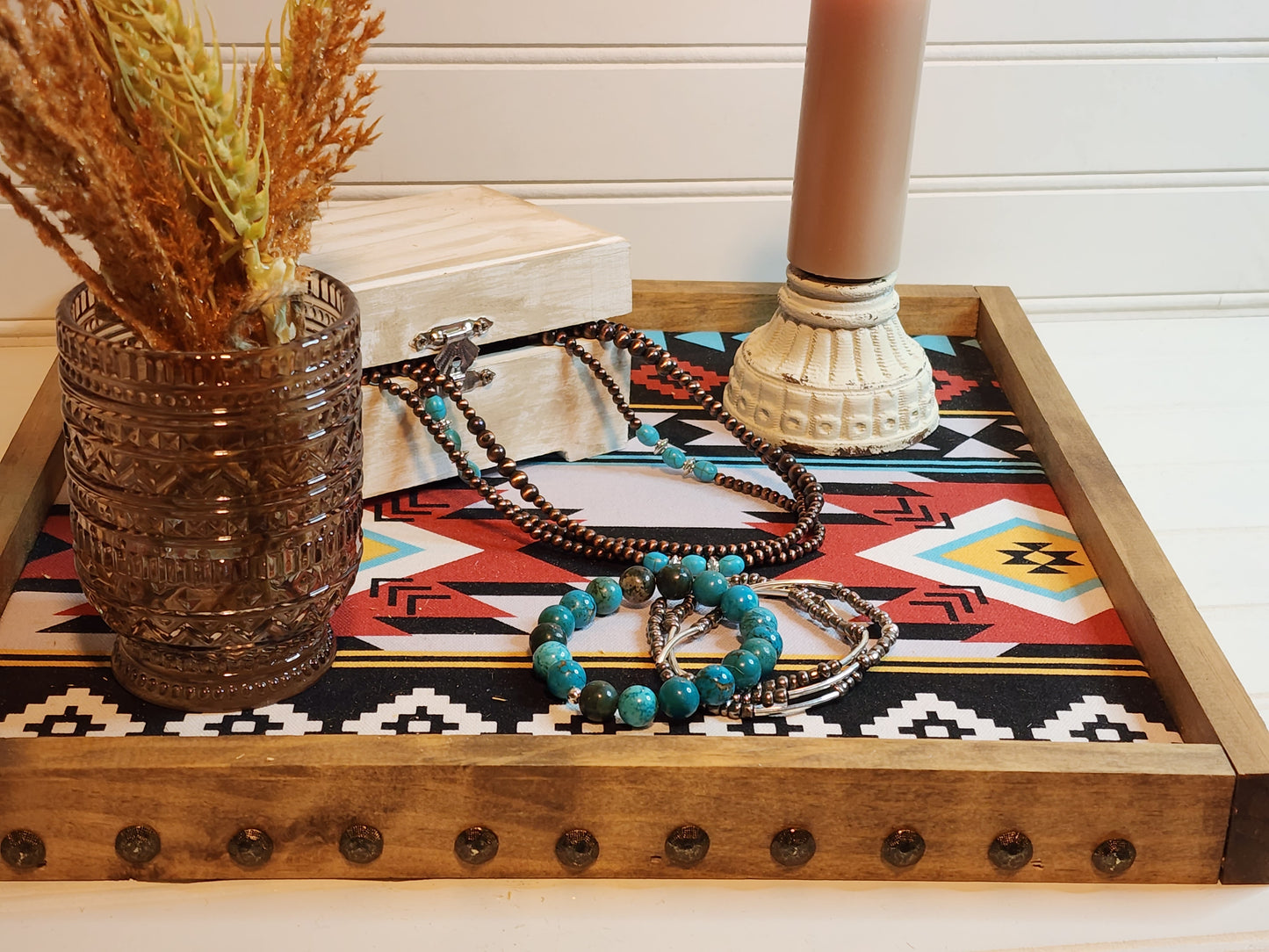 Western Tray, Aztec Wooden Tray, Jewlery Tray, Coffee Table Decor