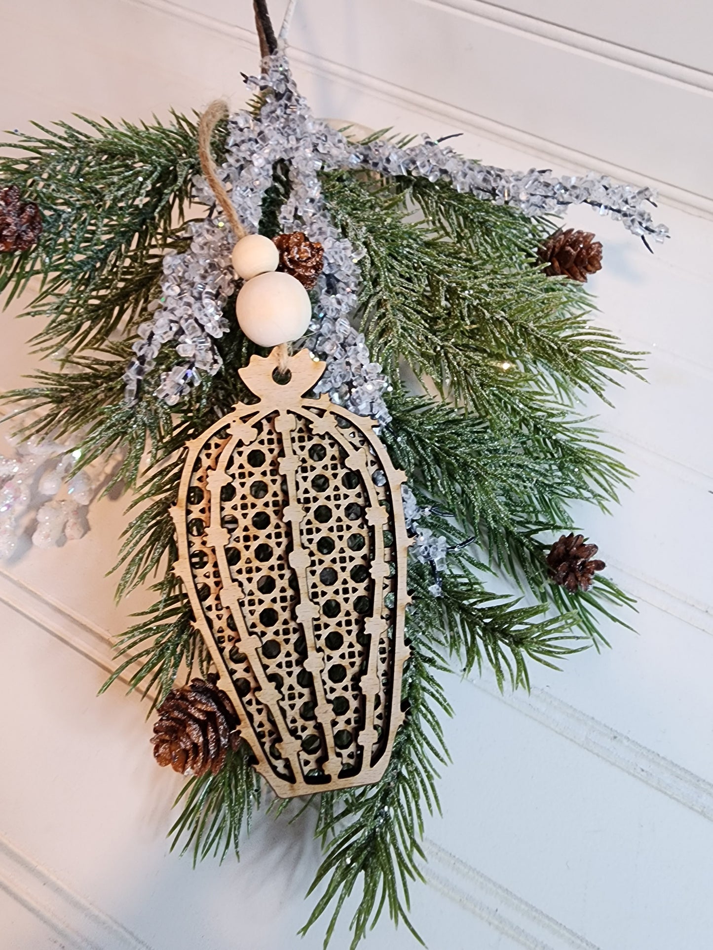 Boho Rattan Christmas Ornaments, Farm Animal Ornaments. Highland Cow, Horse Ornament
