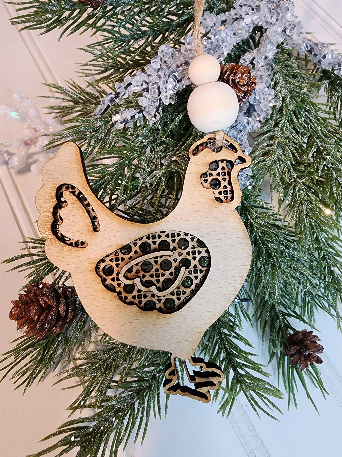 Boho Rattan Christmas Ornaments, Farm Animal Ornaments. Highland Cow, Horse Ornament