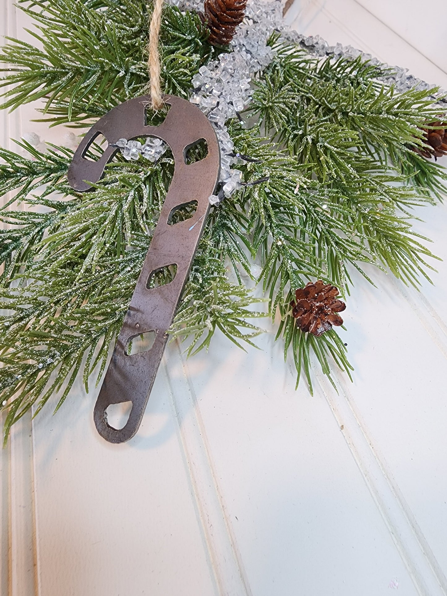 Metal Candy cane Ornament, Metal Christmas Ornament, Boho Ornament