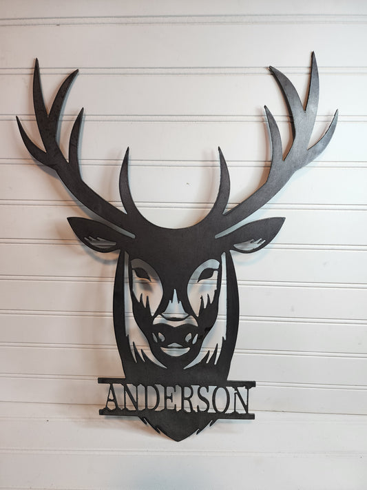Personalized Deer Head, Last Name, Metal Deer Sign, Mens Gift