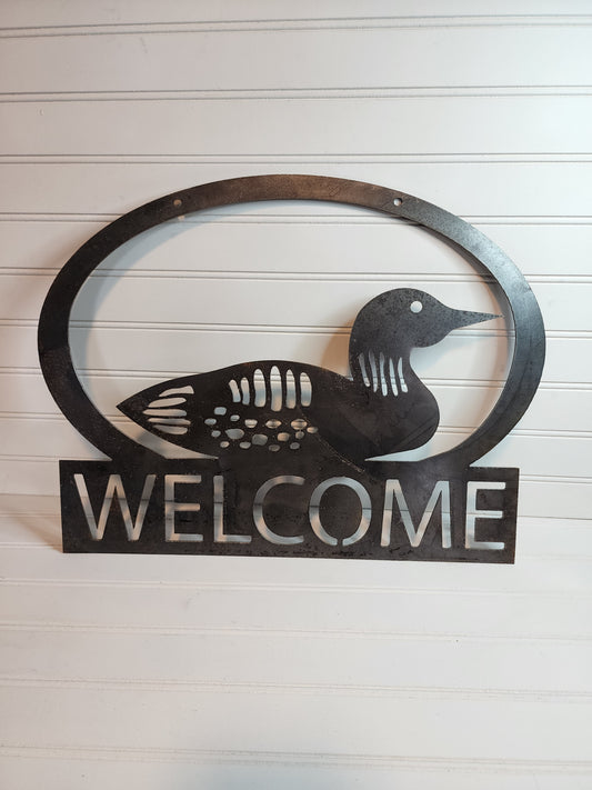 Metal Loon Welsome Sign, Lake Decor, Lake Life, Swimming Loon