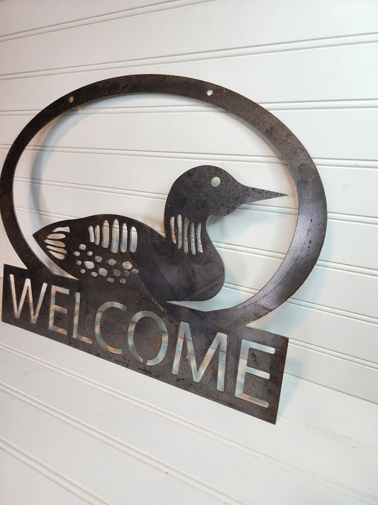 Metal Loon Welsome Sign, Lake Decor, Lake Life, Swimming Loon
