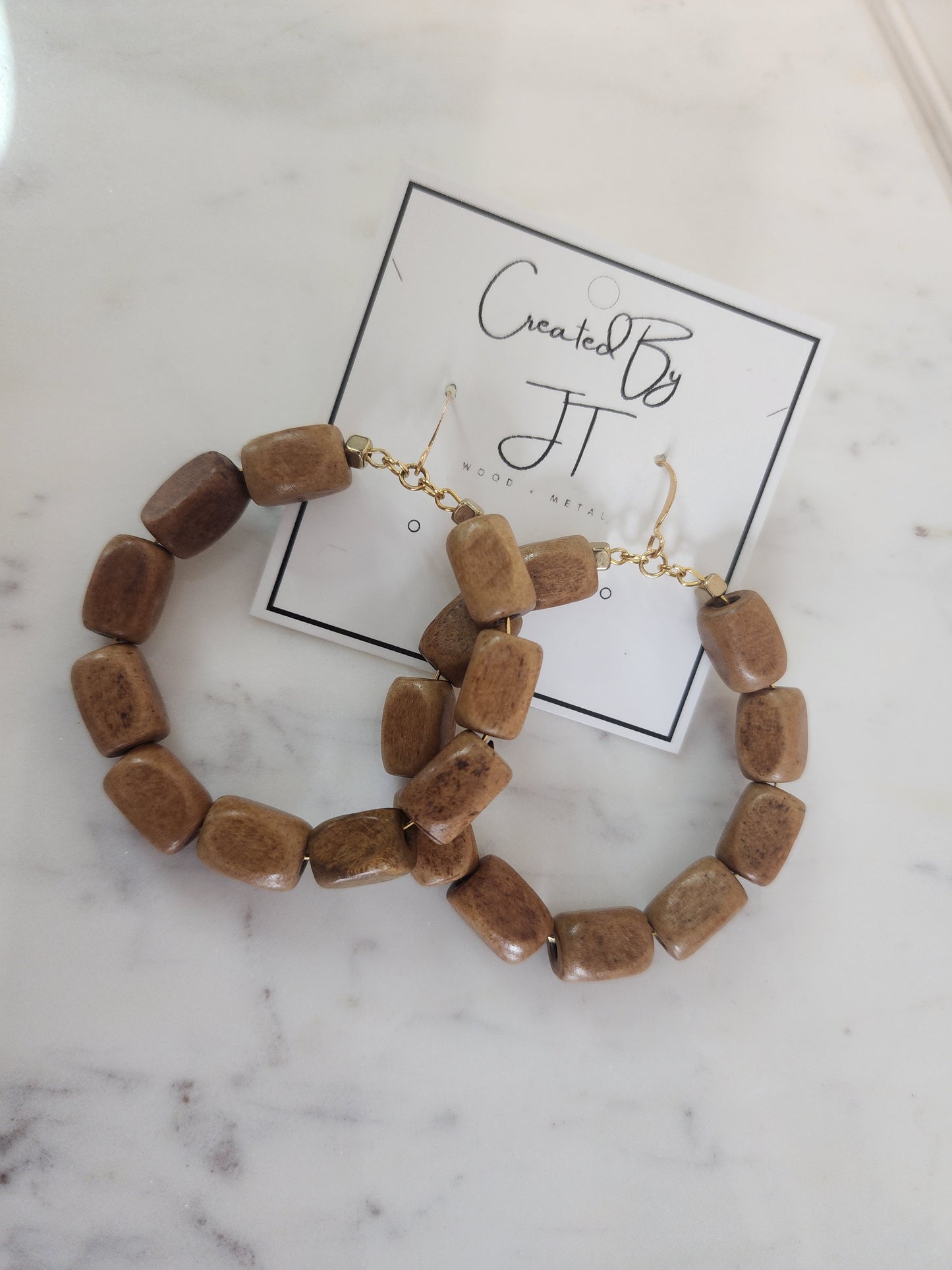 Wildwood Hoop Earrings with Rectangle Wood Beads