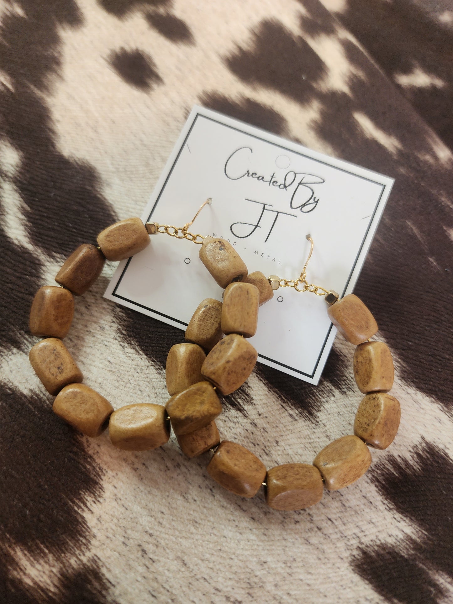 Wildwood Hoop Earrings with Rectangle Wood Beads