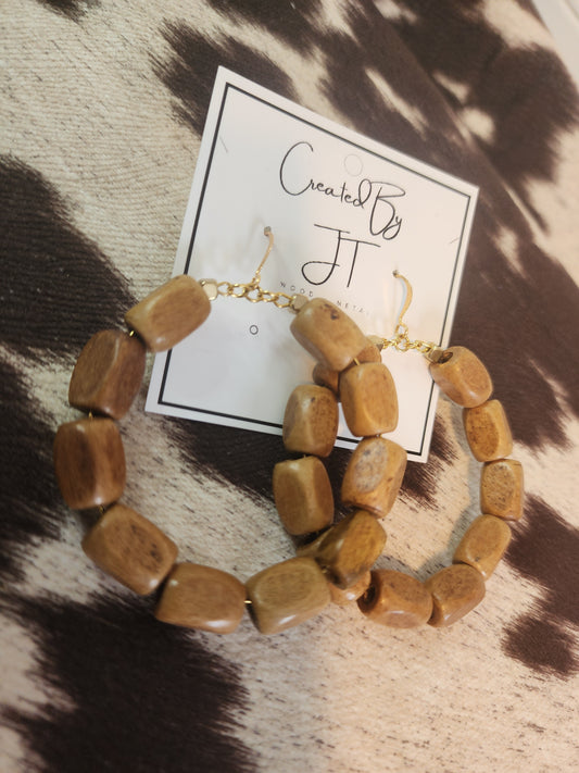 Wildwood Hoop Earrings with Rectangle Wood Beads