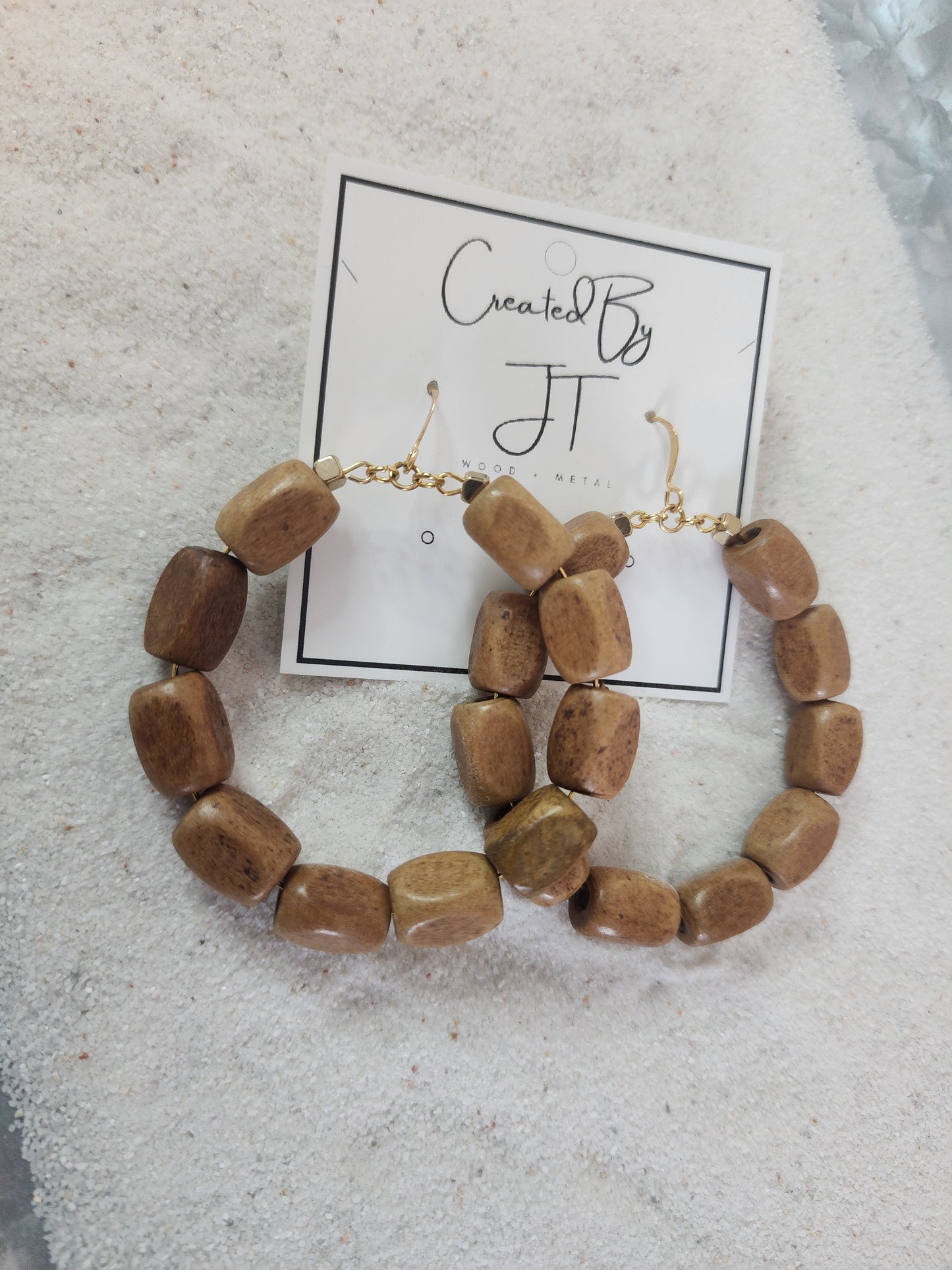 Wildwood Hoop Earrings with Rectangle Wood Beads