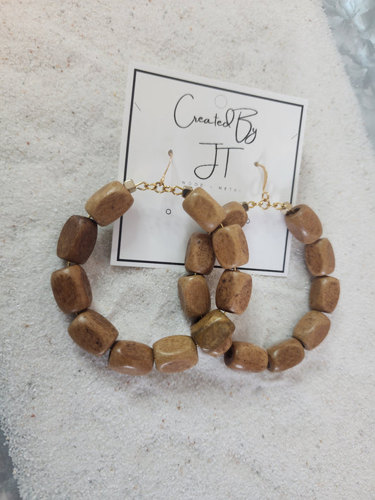 Wildwood Hoop Earrings with Rectangle Wood Beads