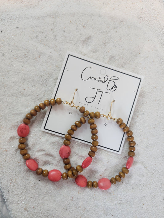 Wildwood Hoops With Wood and Magnesite Beads