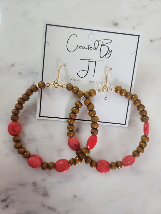 Wildwood Hoops With Wood and Magnesite Beads